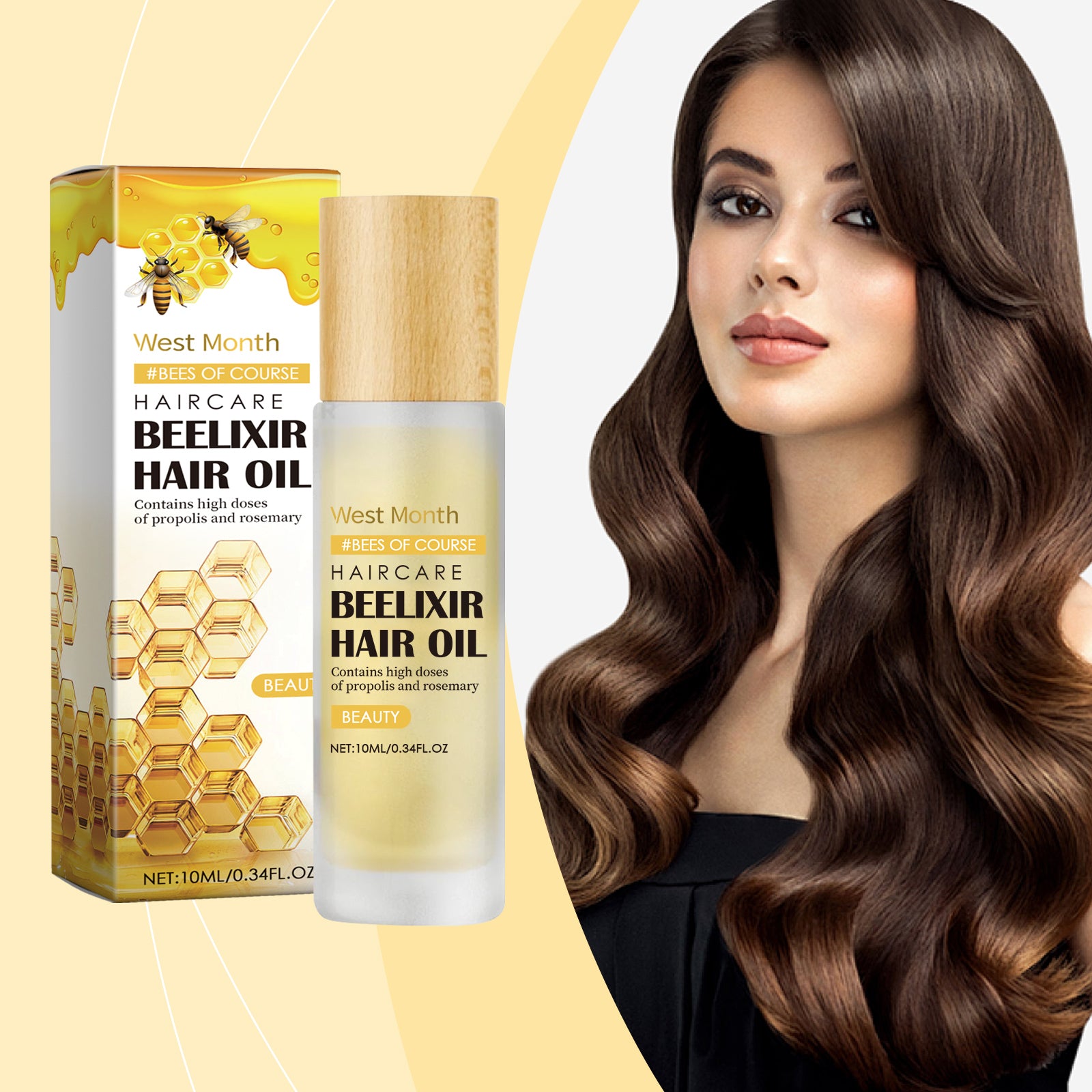 West&Month Honey Hair Care Essential Oil, Honey Rosemary Repair Dry Hair End Moisture Nourishing Oil