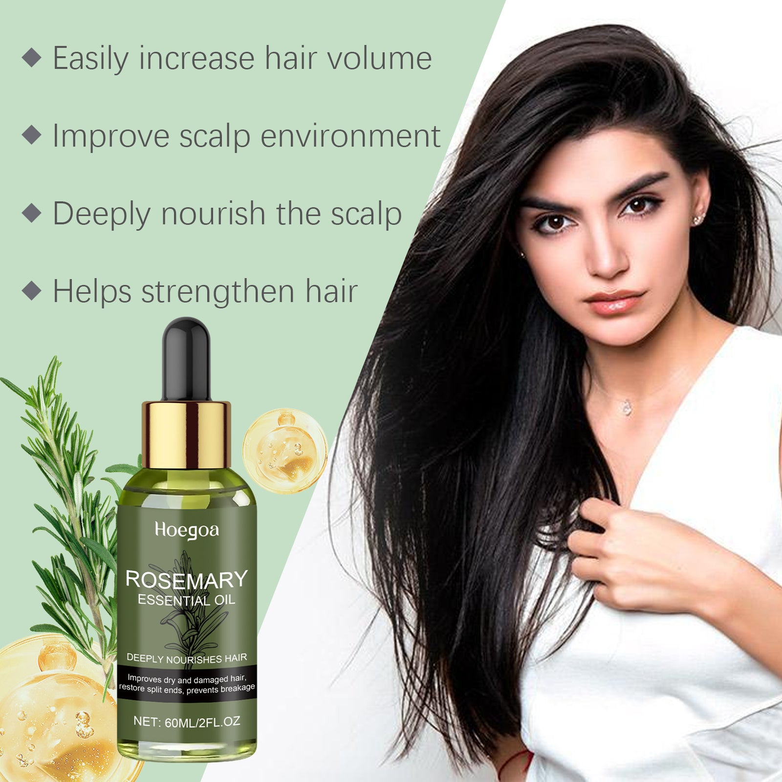 Hoegoa Rosemary Hair Care Essential Oil Nourishes And Hydrates Hair, Hydrates And Softens Hair Care Oil
