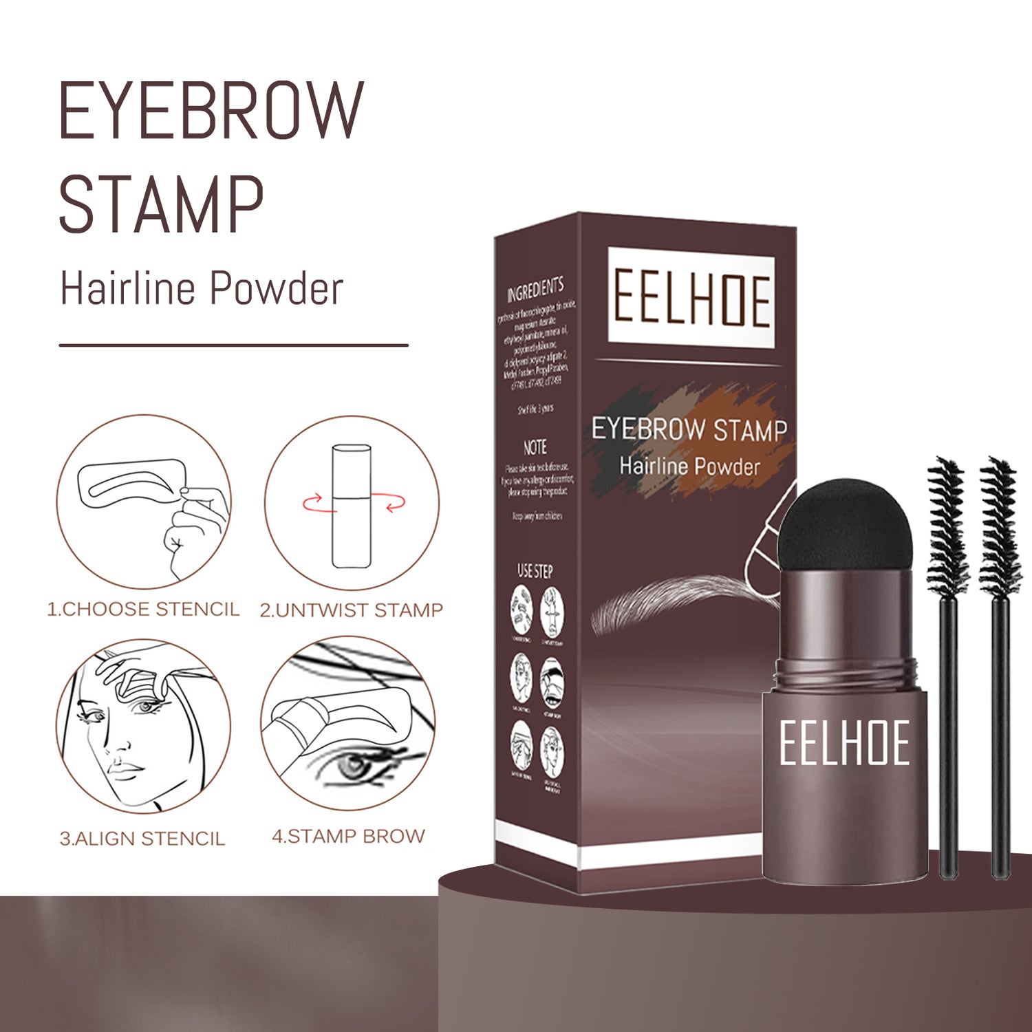 EELHOE Eyebrow Print Mold Eyebrow Drawing (Dark Grey Box) Lazy Eyebrow Filling Makeup Eyebrow Cake Waterproof Hairline Powder