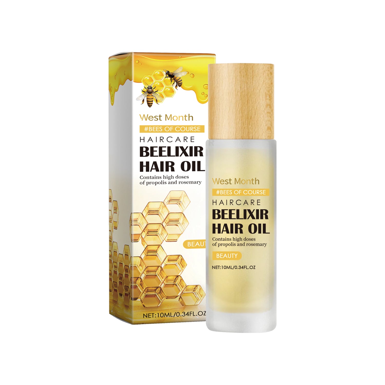 West&amp;Month Honey Hair Care Essential Oil, Honey Rosemary Repair Dry Hair End Moisture Nourishing Oil