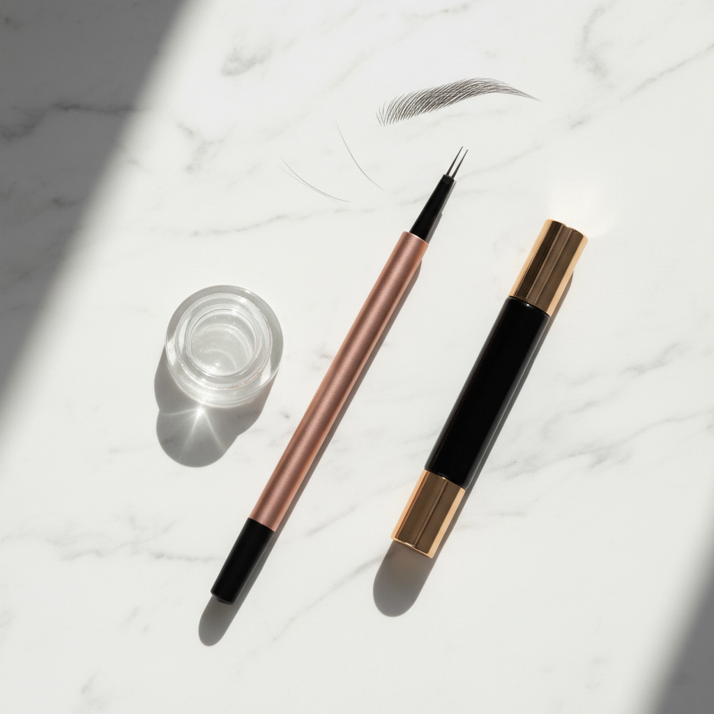 Flat lay lápiz de cejas